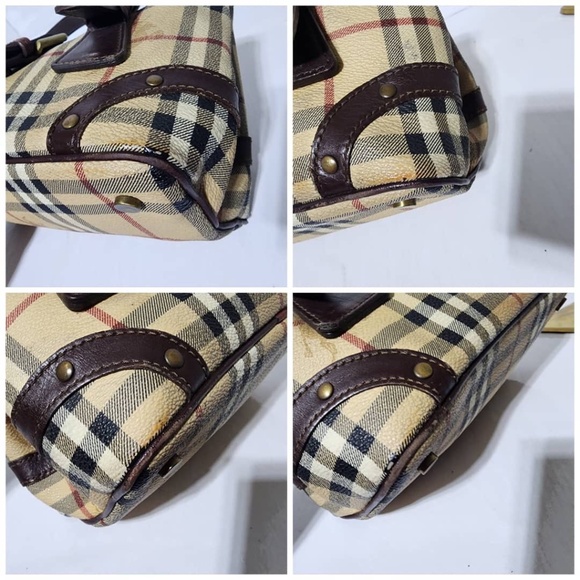 Authentic Burberry Vintage Haymarket Check PVC and Leather Buckle Shoulder Bag - Picture 7 of 16